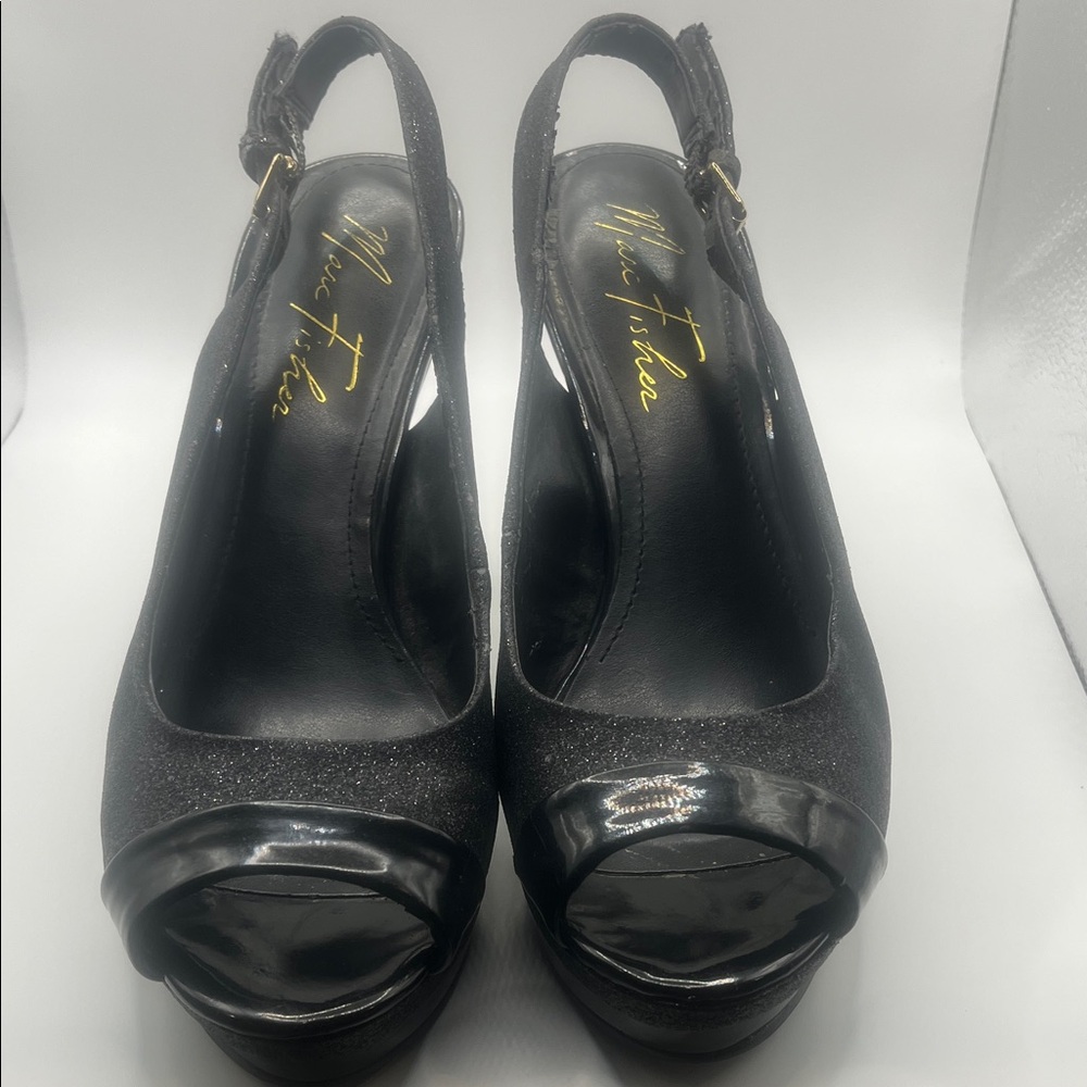 Marc Fisher Black Peep-Toe Slingback Platform Sparkle Heels